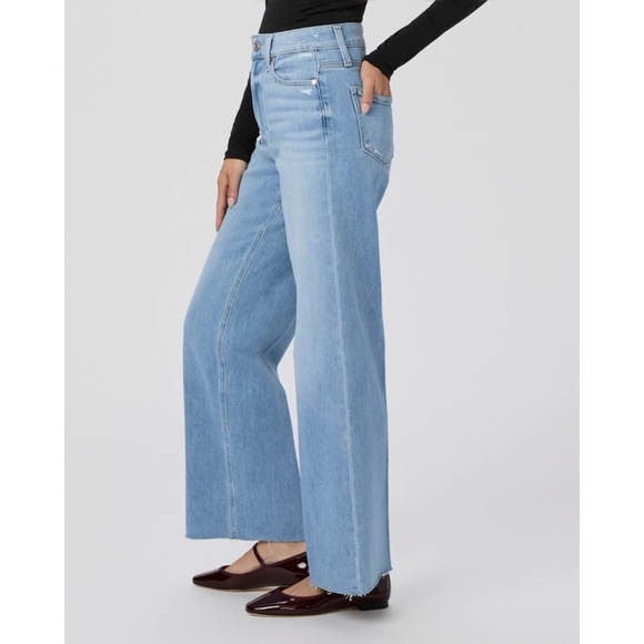 Paige Anessa Wide-Leg Ankle Jeans Helena Light Blue 27 - Picture 3 of 12